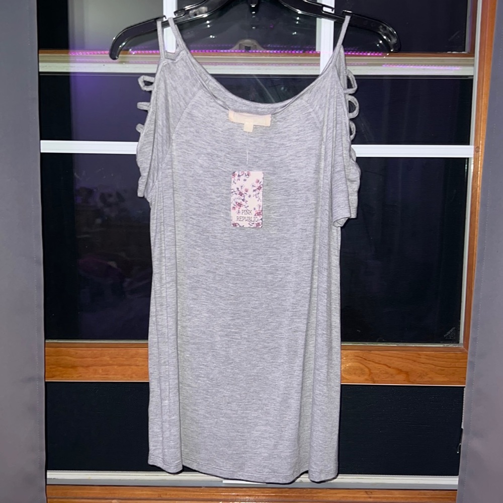 Gray shirt with shoulder cutouts (brand new with tag)